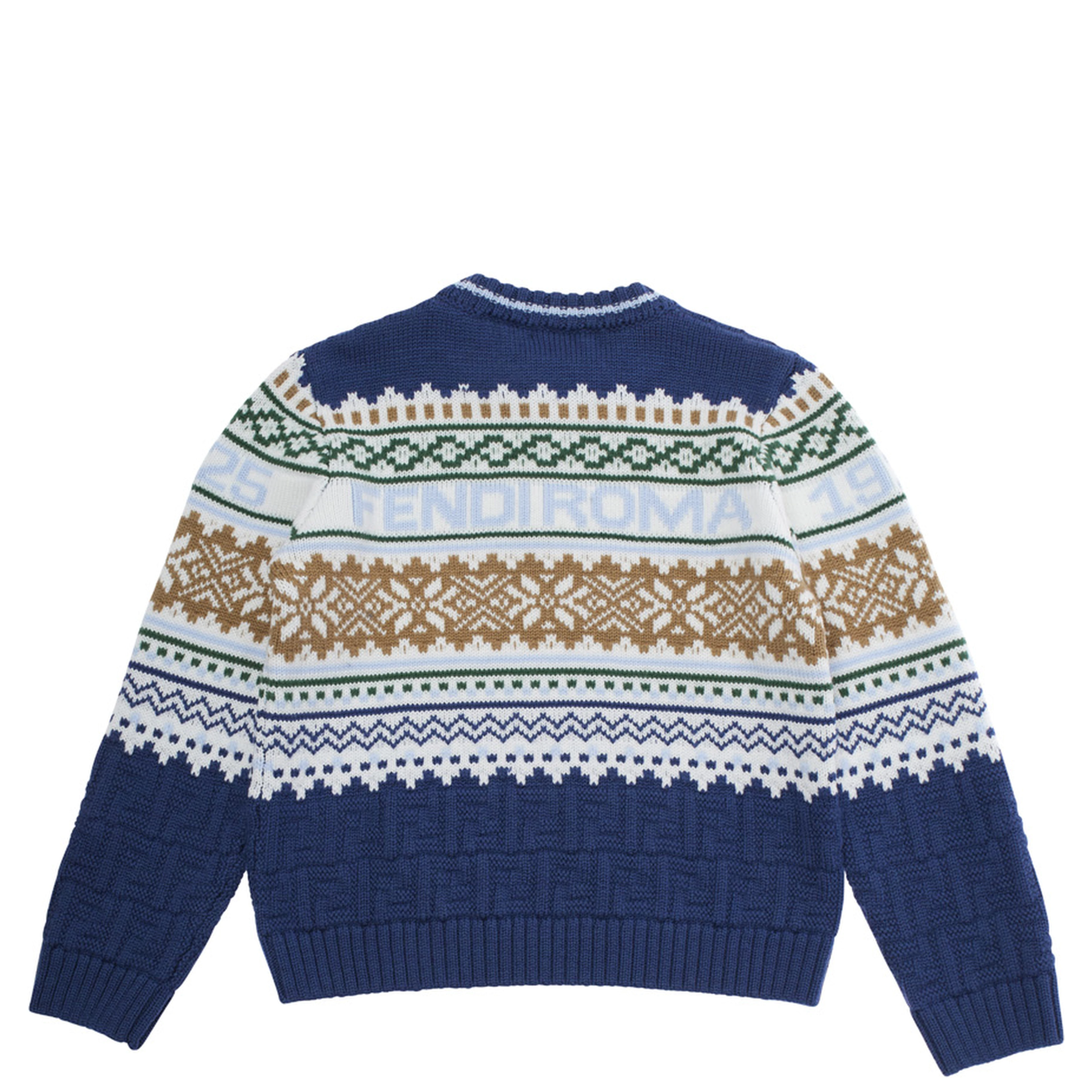 Multicolor Crewneck Sweater with Logo Lettering and Geometric Embroidery in Wool Boy