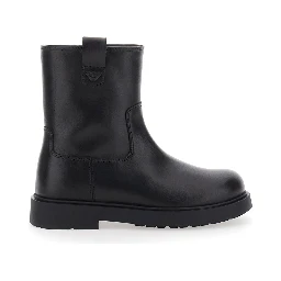 Black Boots with Logo Patch and Side Zip Closure in Leather Boy