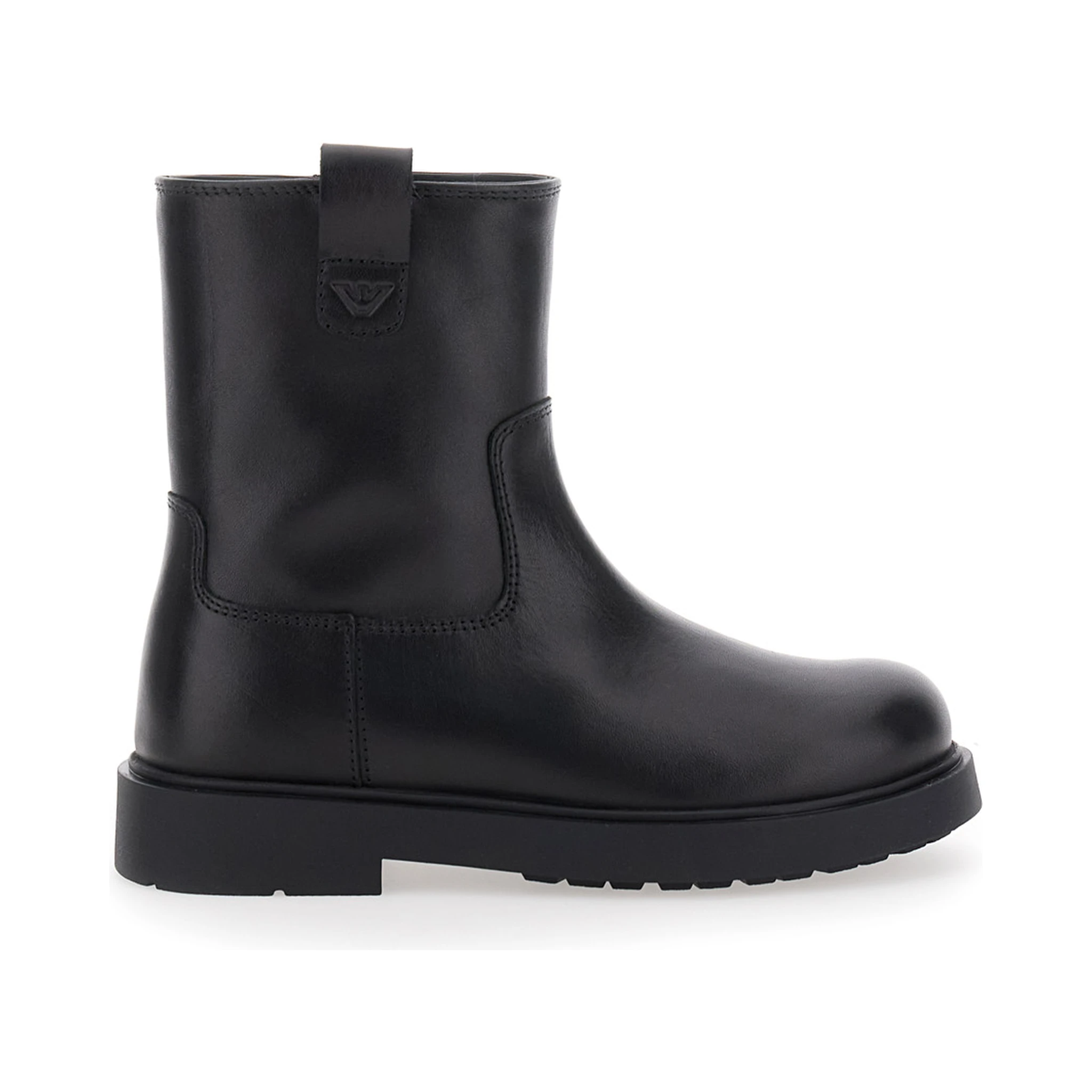 Black Boots with Logo Patch and Side Zip Closure in Leather Boy