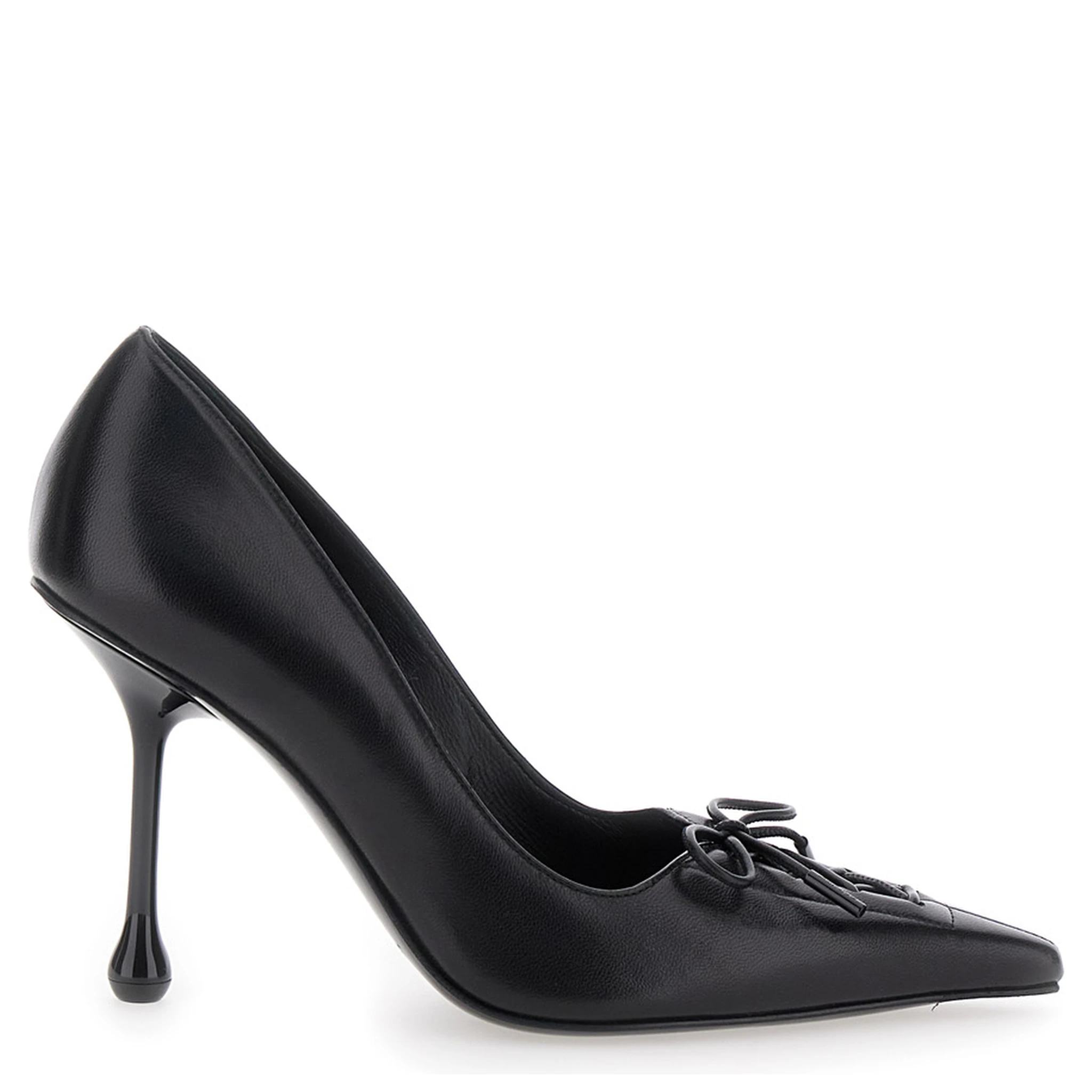 Scarlett Black Pumps with High Stiletto Heel and Front Laces in Leather Woman