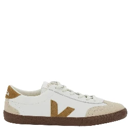 Volley White Low Top Sneakers with Contrasting Heel with Logo Lettering and Logo Patch on the Side in Leather Unisex