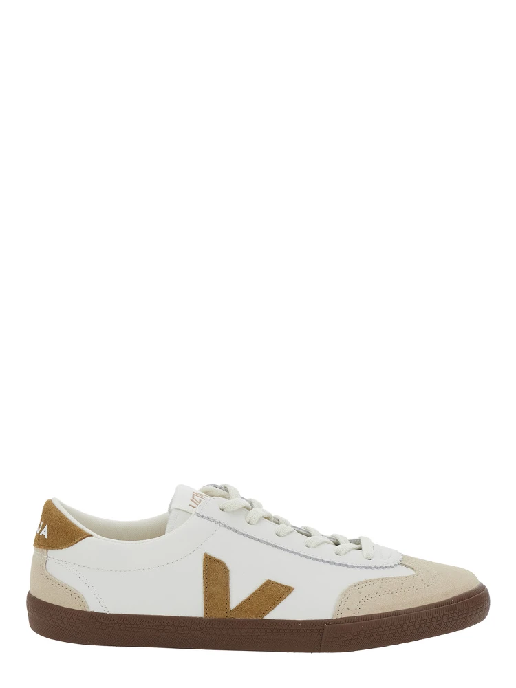 Volley White Low Top Sneakers with Contrasting Heel with Logo Lettering and Logo Patch on the Side in Leather Unisex