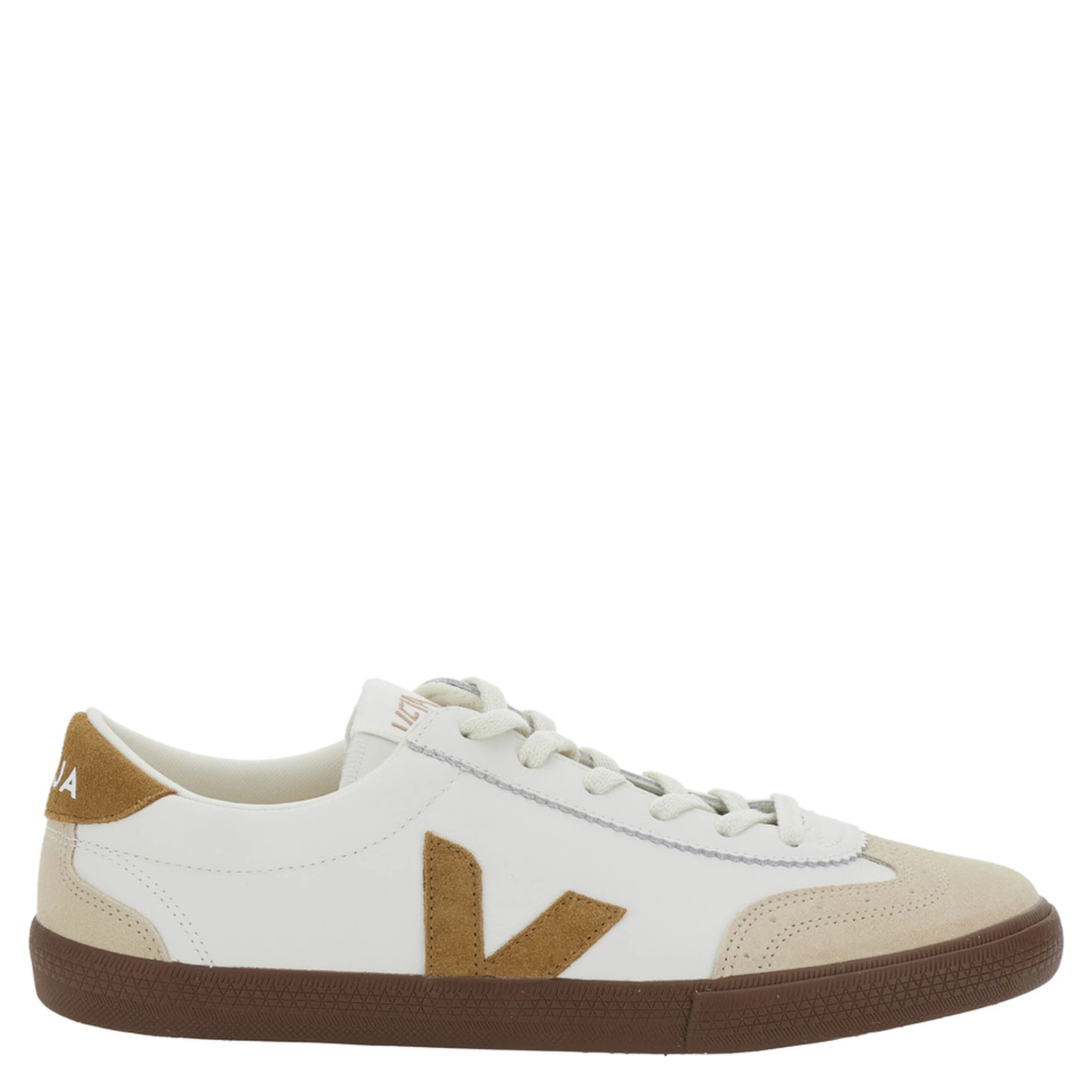 Volley White Low Top Sneakers with Contrasting Heel with Logo Lettering and Logo Patch on the Side in Leather Unisex
