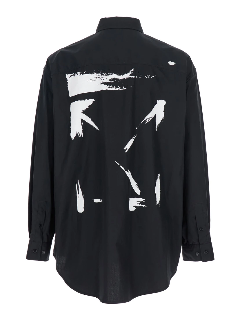 Brush Arrow Black Shirt with Logo Lettering on the Front and Maxi Print on the Rear in Cotton Blend Woman