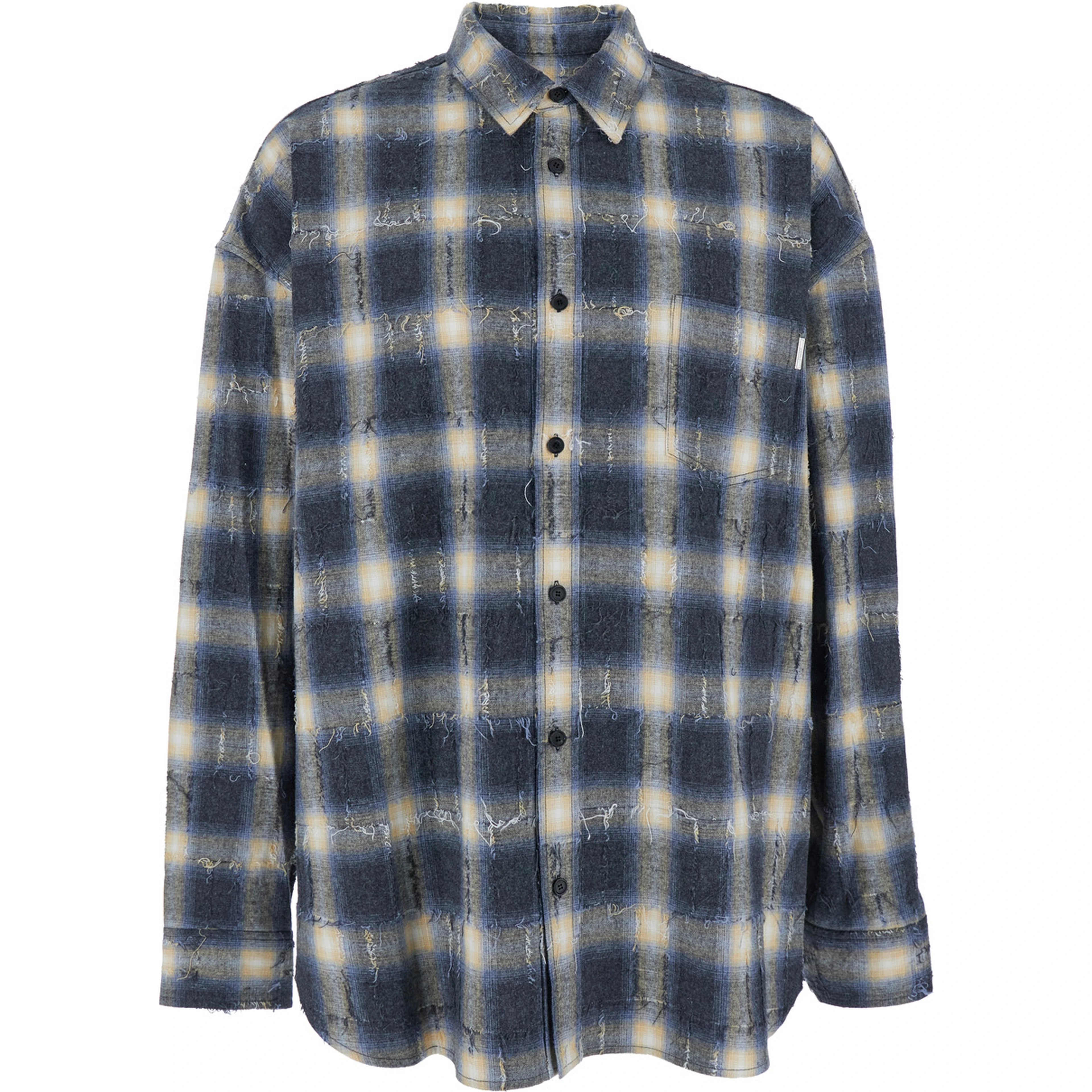 Multicolor Shirt with Classic Collar and All-Over Check Motif in Cotton Man