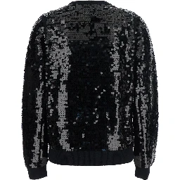 Black Sweater with All-Over Sequins in Wool Woman