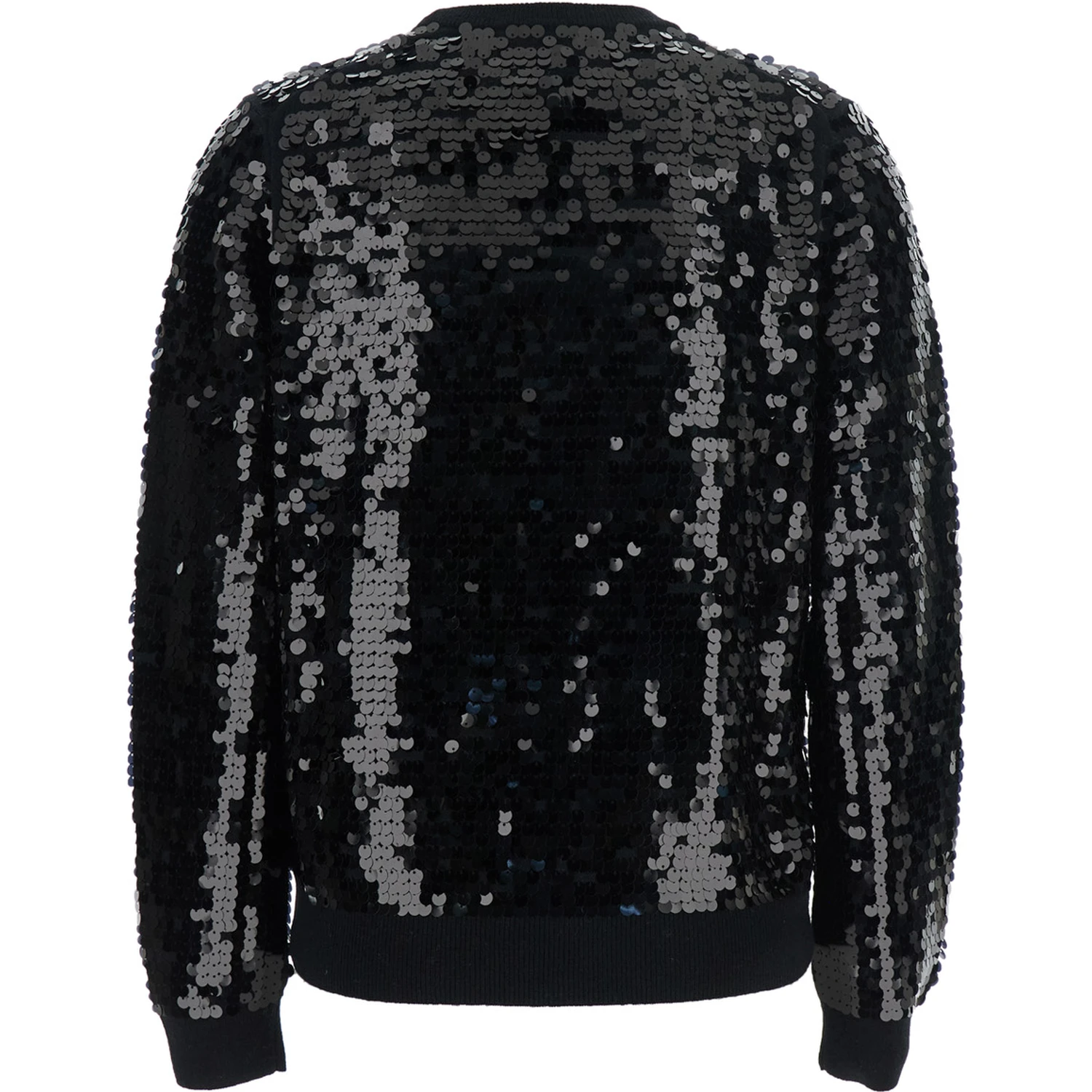 Black Sweater with All-Over Sequins in Wool Woman