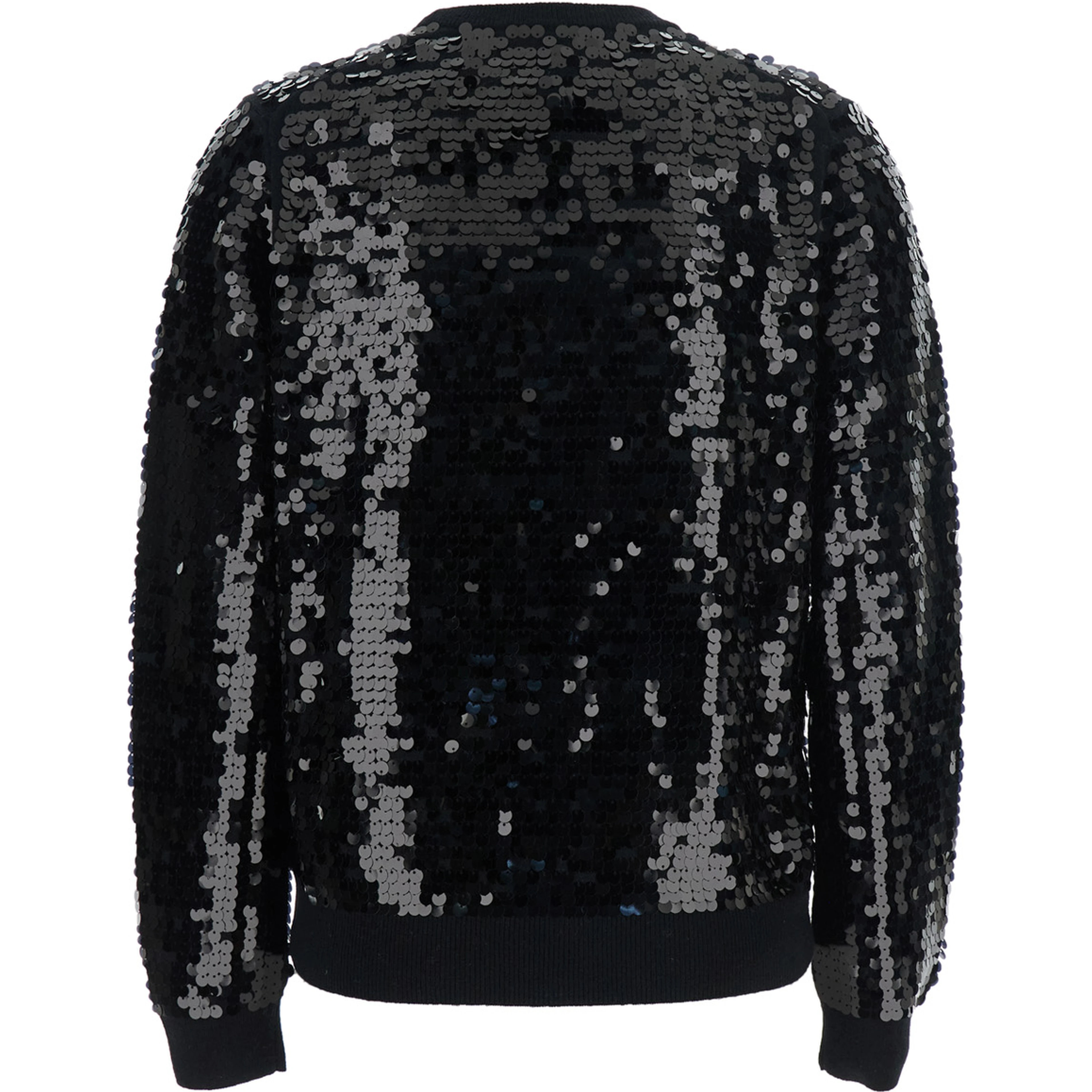 Black Sweater with All-Over Sequins in Wool Woman