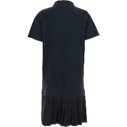Black Layered Dress with Polo Shirt Style Collar and Safety Pin Detail in Cotton Woman