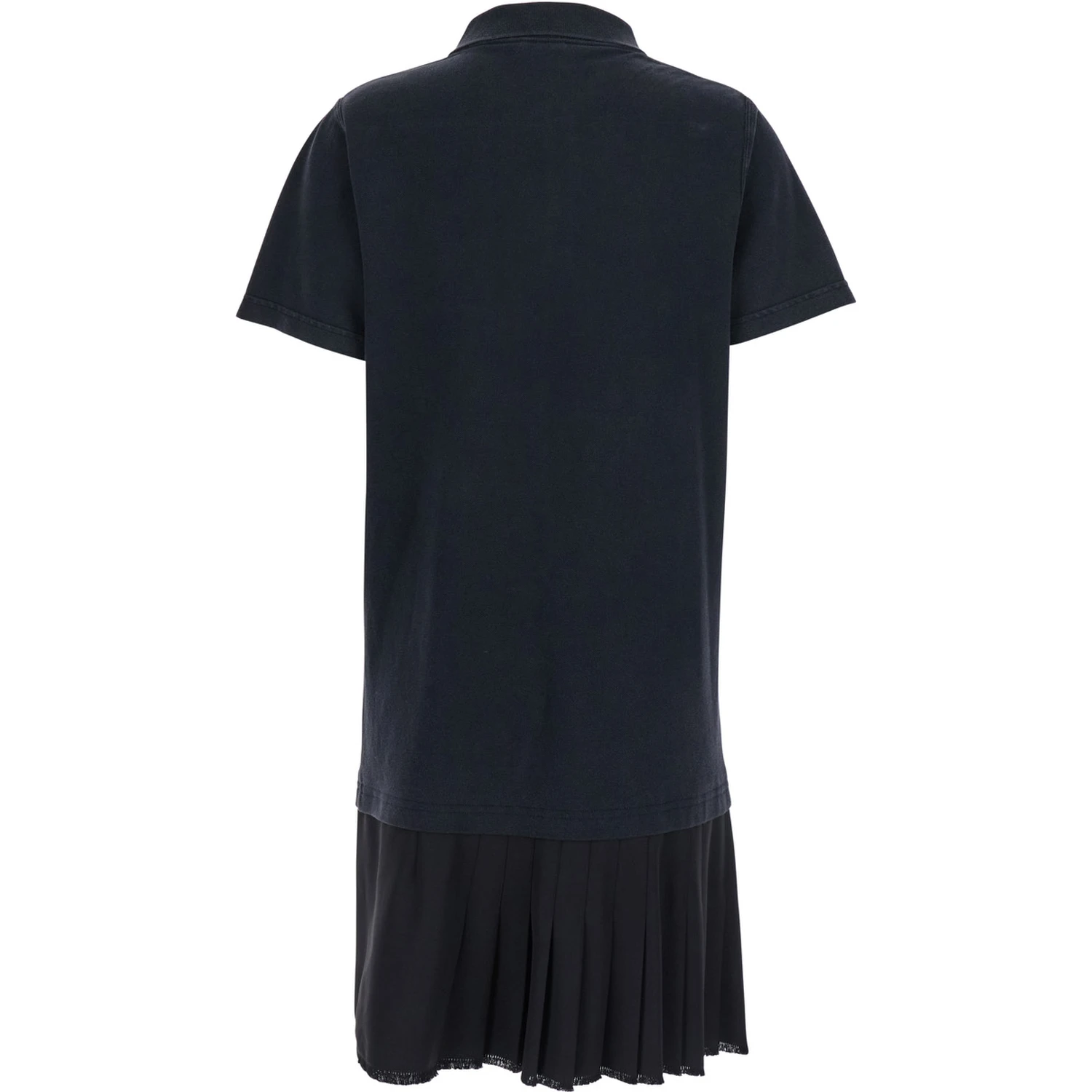 Black Layered Dress with Polo Shirt Style Collar and Safety Pin Detail in Cotton Woman