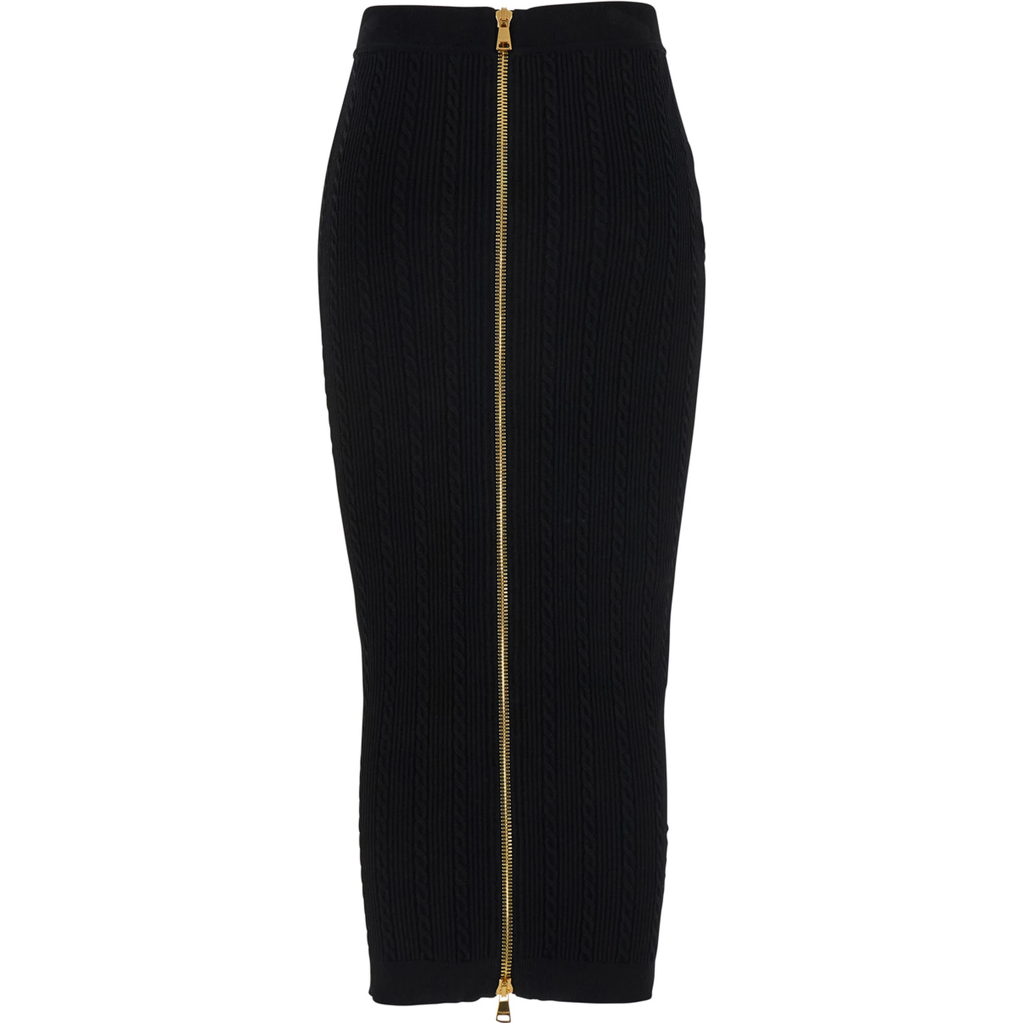 Black Skirt with Logo Buttons and Zip Closure in Viscose Blend Woman