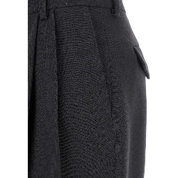 Partan Grey Pants with Turn-Up Hem and Two Rear Flap Pockets with Button in Wool Woman