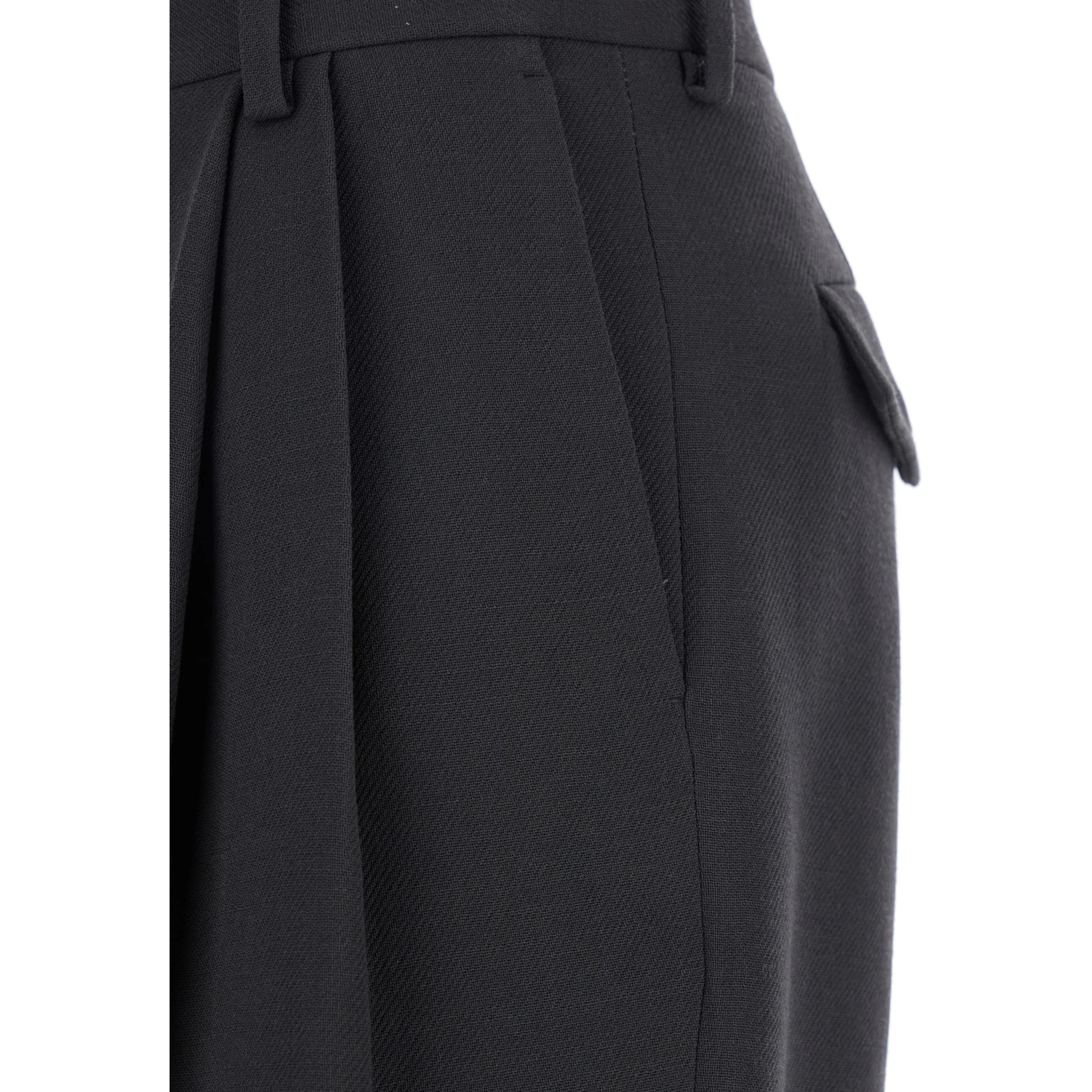 Partan Grey Pants with Turn-Up Hem and Two Rear Flap Pockets with Button in Wool Woman