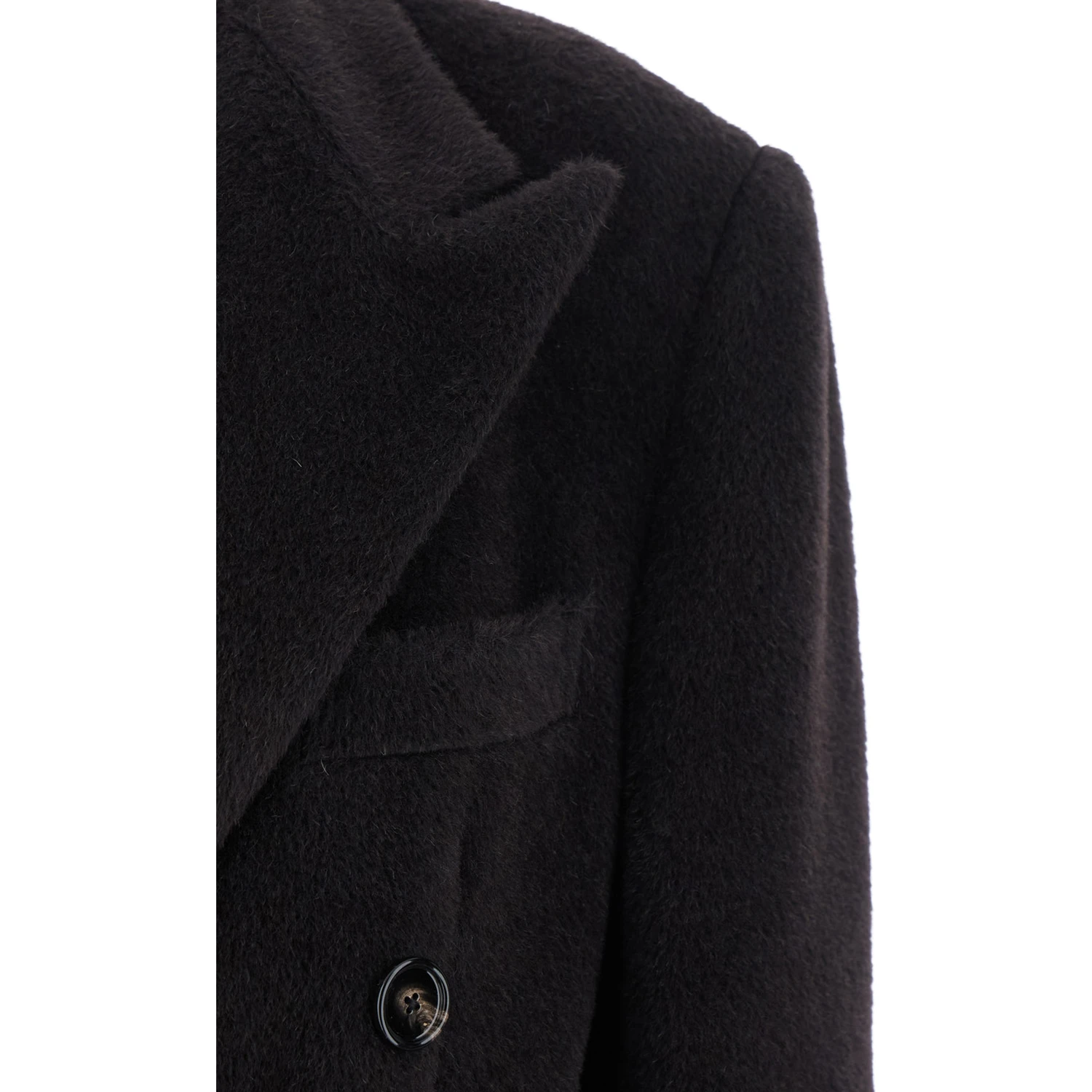 Brown Double-Breasted Coat with Golden Buttons in Faux Fur Woman