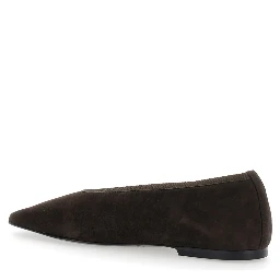 Brown Ballerinas with Square Toe  in Suede Woman