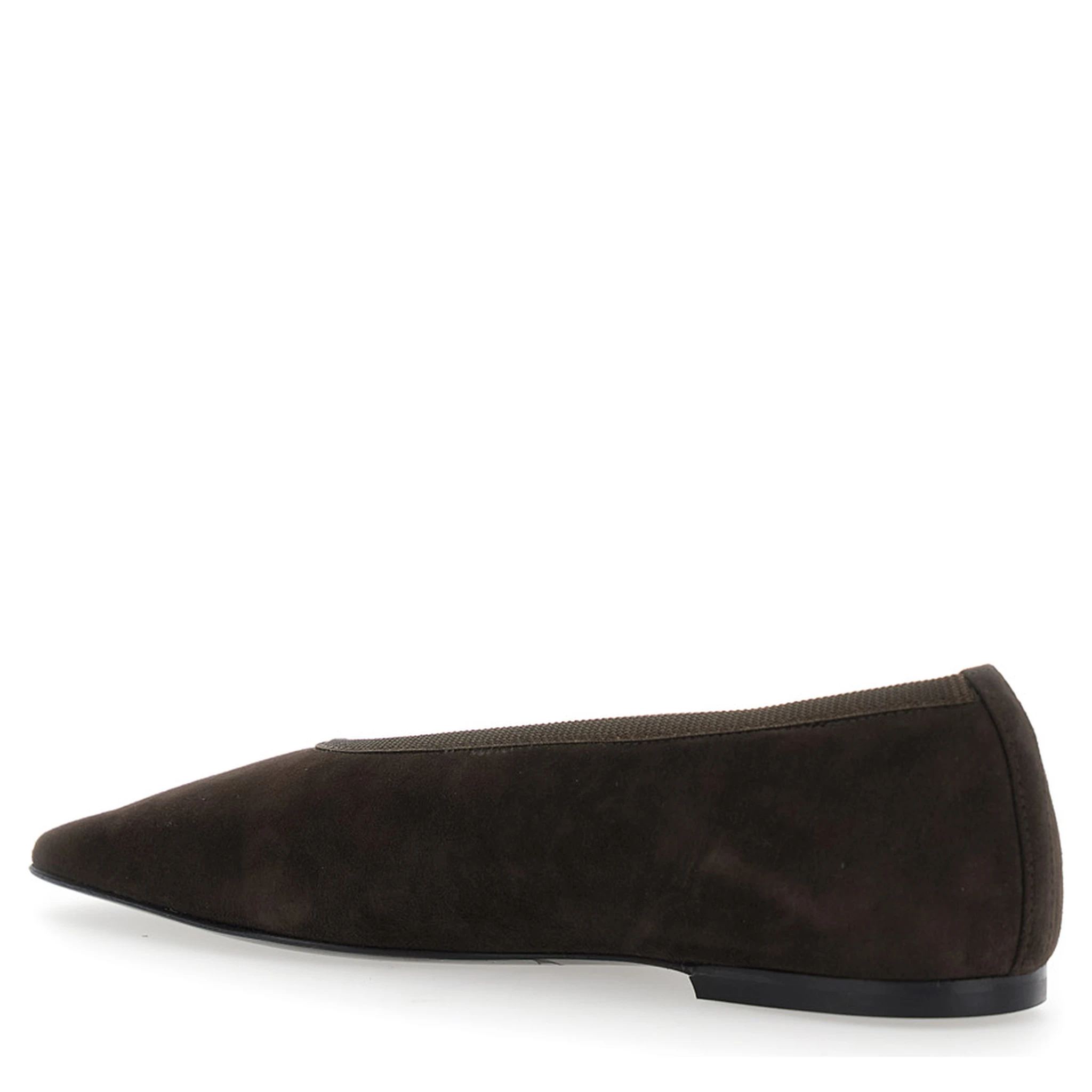 Brown Ballerinas with Square Toe  in Suede Woman