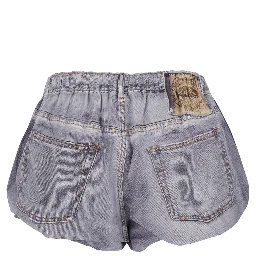 Grey Shorts with Elastic Waist and Logo Patch on the Rear in Denim Woman