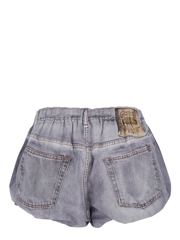 Grey Shorts with Elastic Waist and Logo Patch on the Rear in Denim Woman alternative