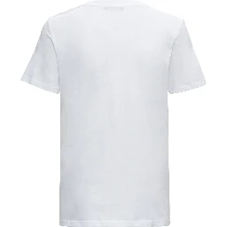 White Crewneck T-Shirt with Logo Print and Golden Buttons in Jersey Woman