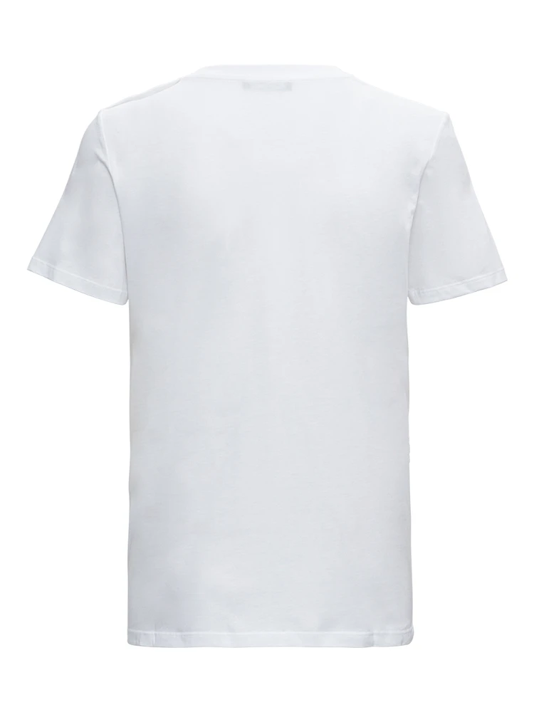 White Crewneck T-Shirt with Logo Print and Golden Buttons in Jersey Woman alternative