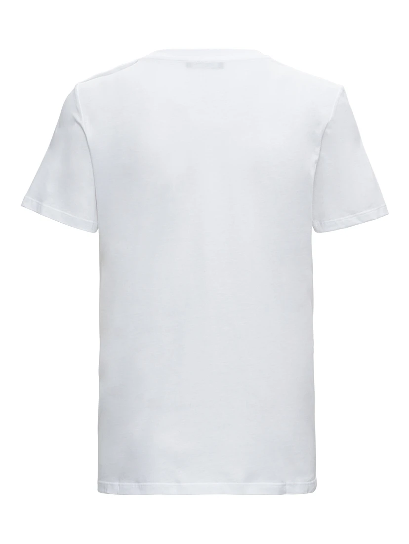 White Crewneck T-Shirt with Logo Print and Golden Buttons in Jersey Woman