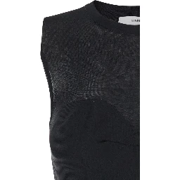 Black Crew Neck Dress with Flared Skirt in Fabric Woman