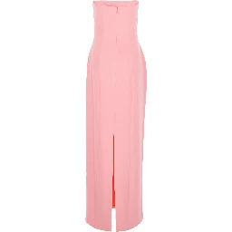 Anderson Pink Long Dress with Bare Shoulder and Back Slit in Twill Woman