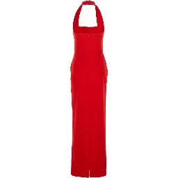 Ilona Red Long Dress with Square Neckline in Twill Woman