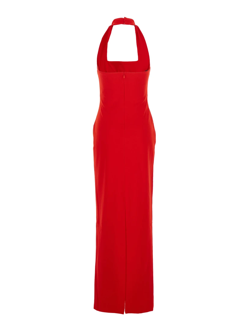 Ilona Red Long Dress with Square Neckline in Twill Woman