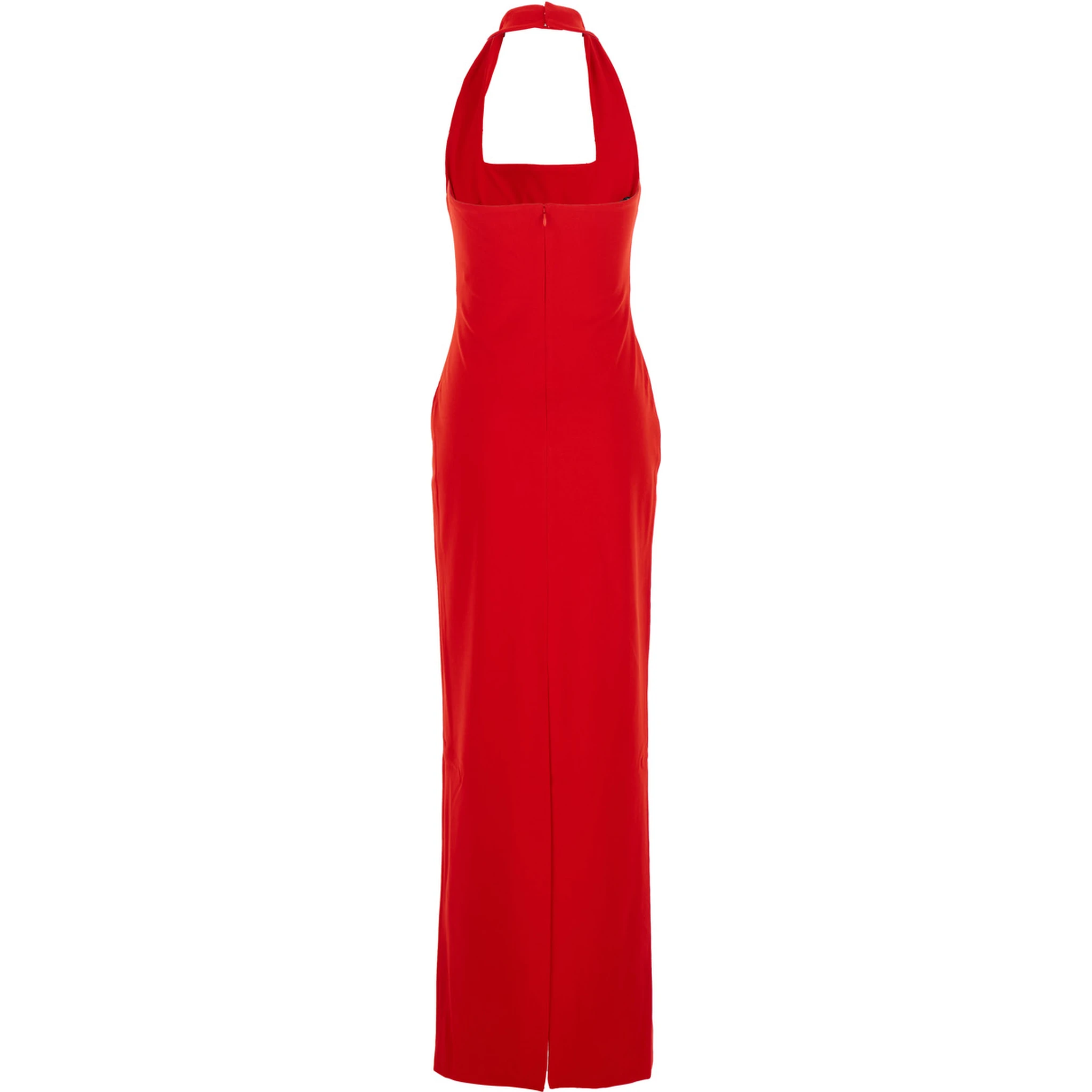 Ilona Red Long Dress with Square Neckline in Twill Woman