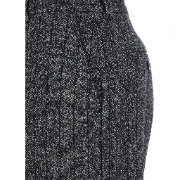 Grey Pants with Wide Leg and Pinstripe Motif in Wool Blend Stretch Woman
