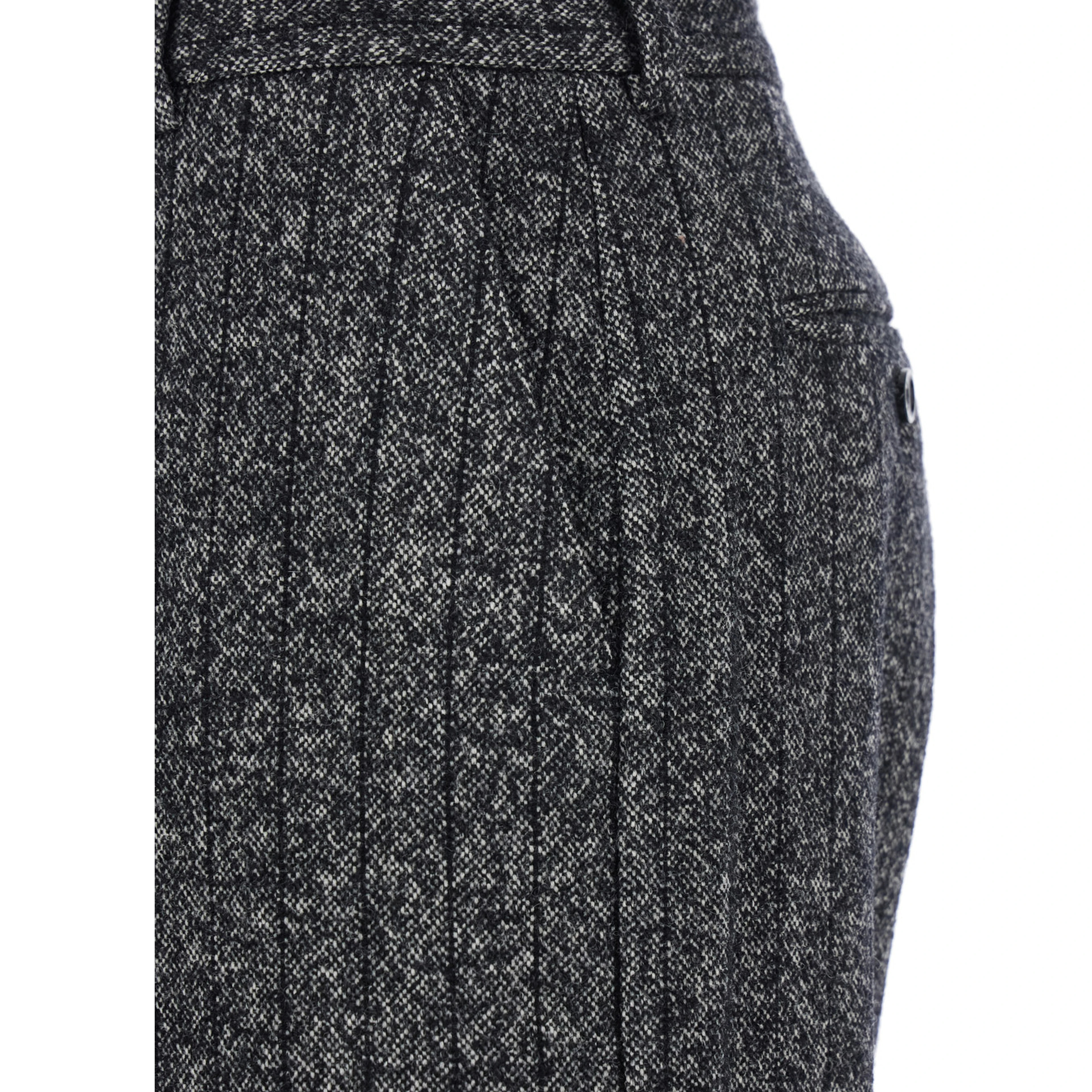 Grey Pants with Wide Leg and Pinstripe Motif in Wool Blend Stretch Woman