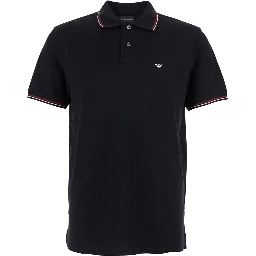 Black Polo Shirt with Classic Collar and Logo Embroidery on the Front in Cotton Stretch Man
