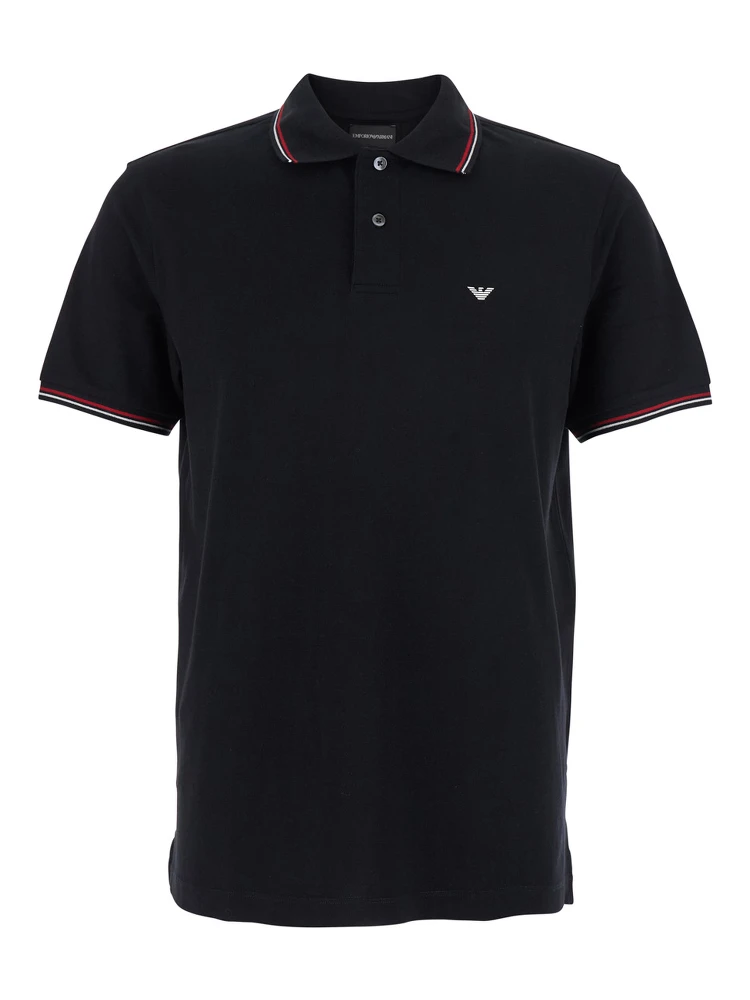Black Polo Shirt with Classic Collar and Logo Embroidery on the Front in Cotton Stretch Man