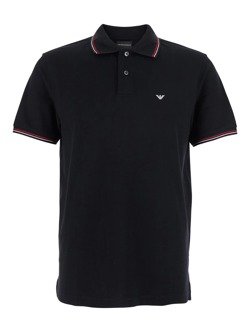 Black Polo Shirt with Classic Collar and Logo Embroidery on the Front in Cotton Stretch Man
