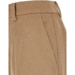 Beige Pants with Belt Loops and Pence Details in Wool Blend Woman
