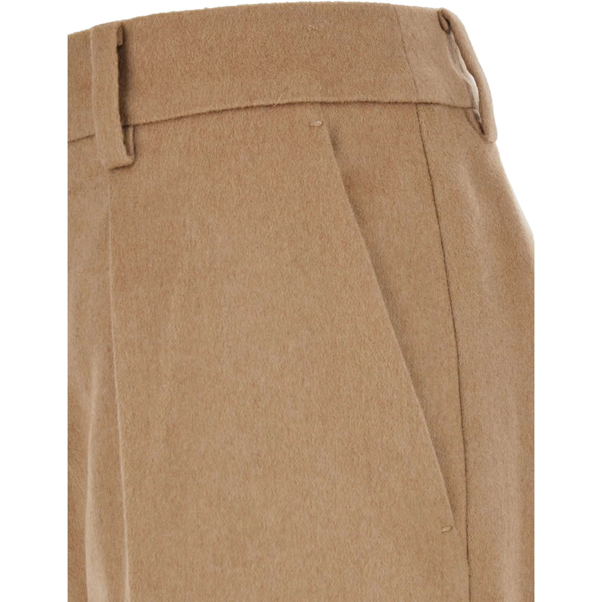 Beige Pants with Belt Loops and Pence Details in Wool Blend Woman