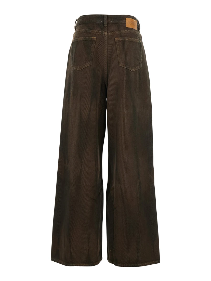 Brown Jeans with Tie-Dye Pattern and Logo Patch on Back in Denim Woman