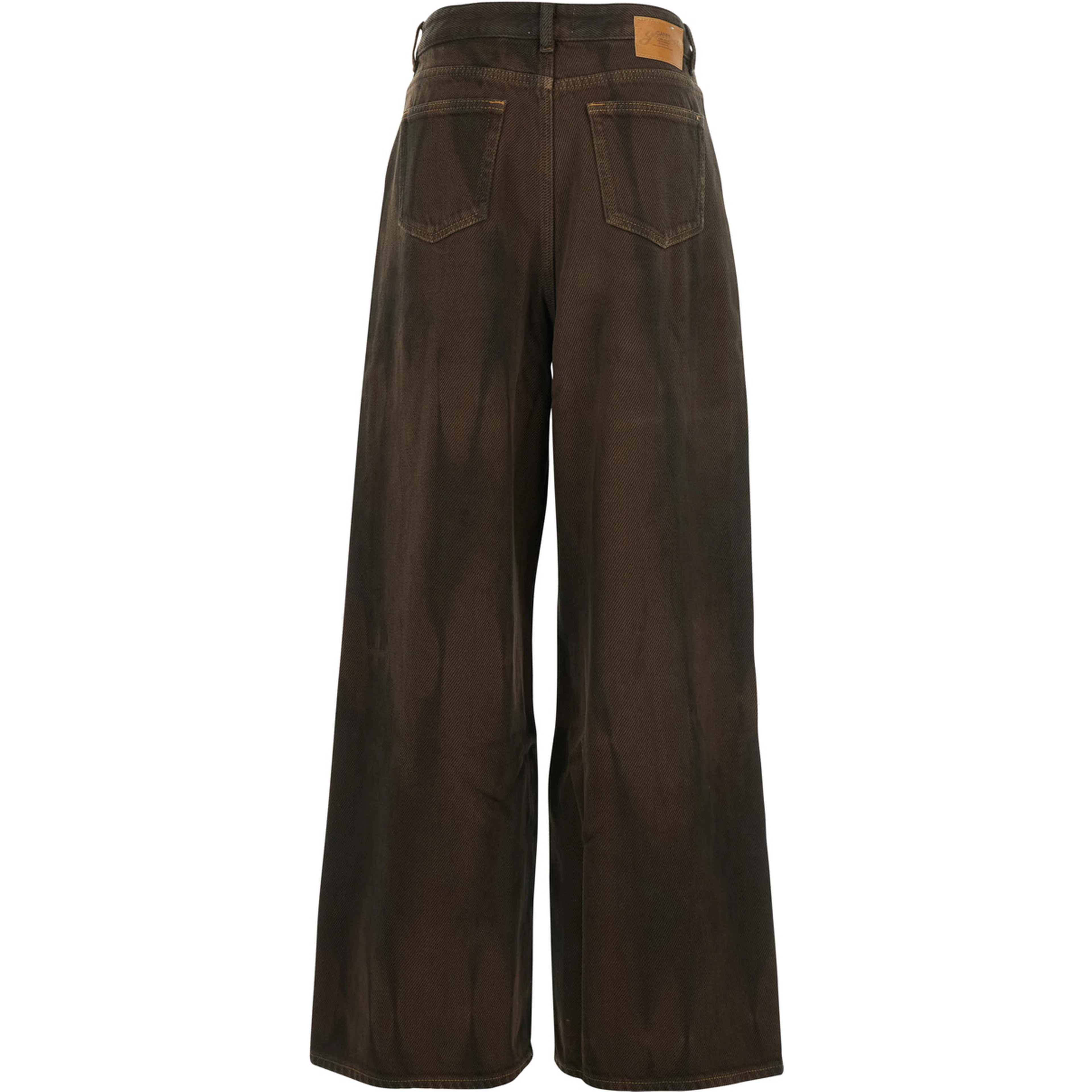 Brown Jeans with Tie-Dye Pattern and Logo Patch on Back in Denim Woman
