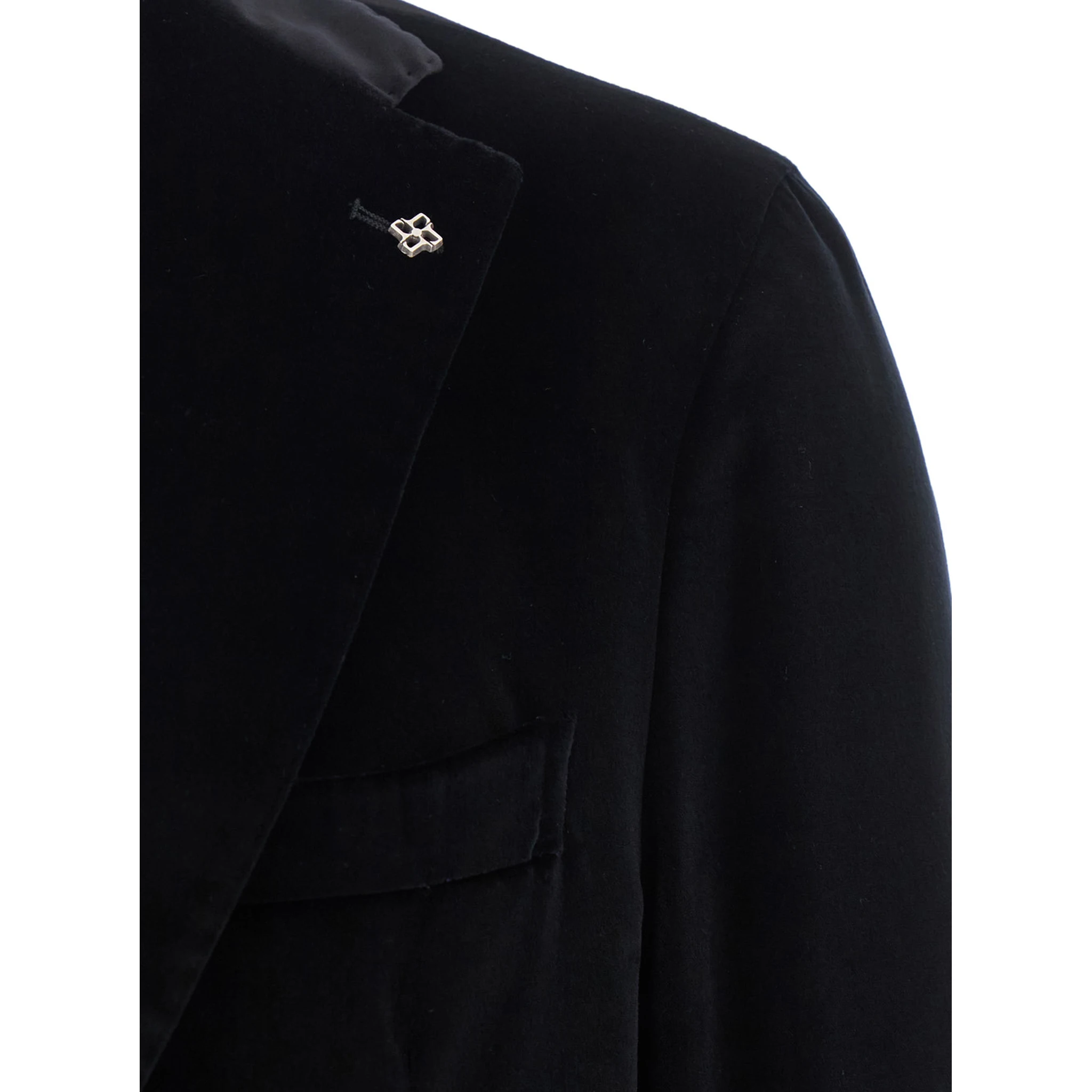 Black Single-Breasted Jacket with Notched Revers in Velvet Man