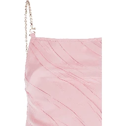 Carta Pink Dress with Removable Chain-Link Shoulder Strap and Pleated Design in Tech Fabric Woman