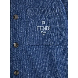 Blue Jacket with Classic Collar and Logo Lettering Embroidery on the Front in Denim Boy