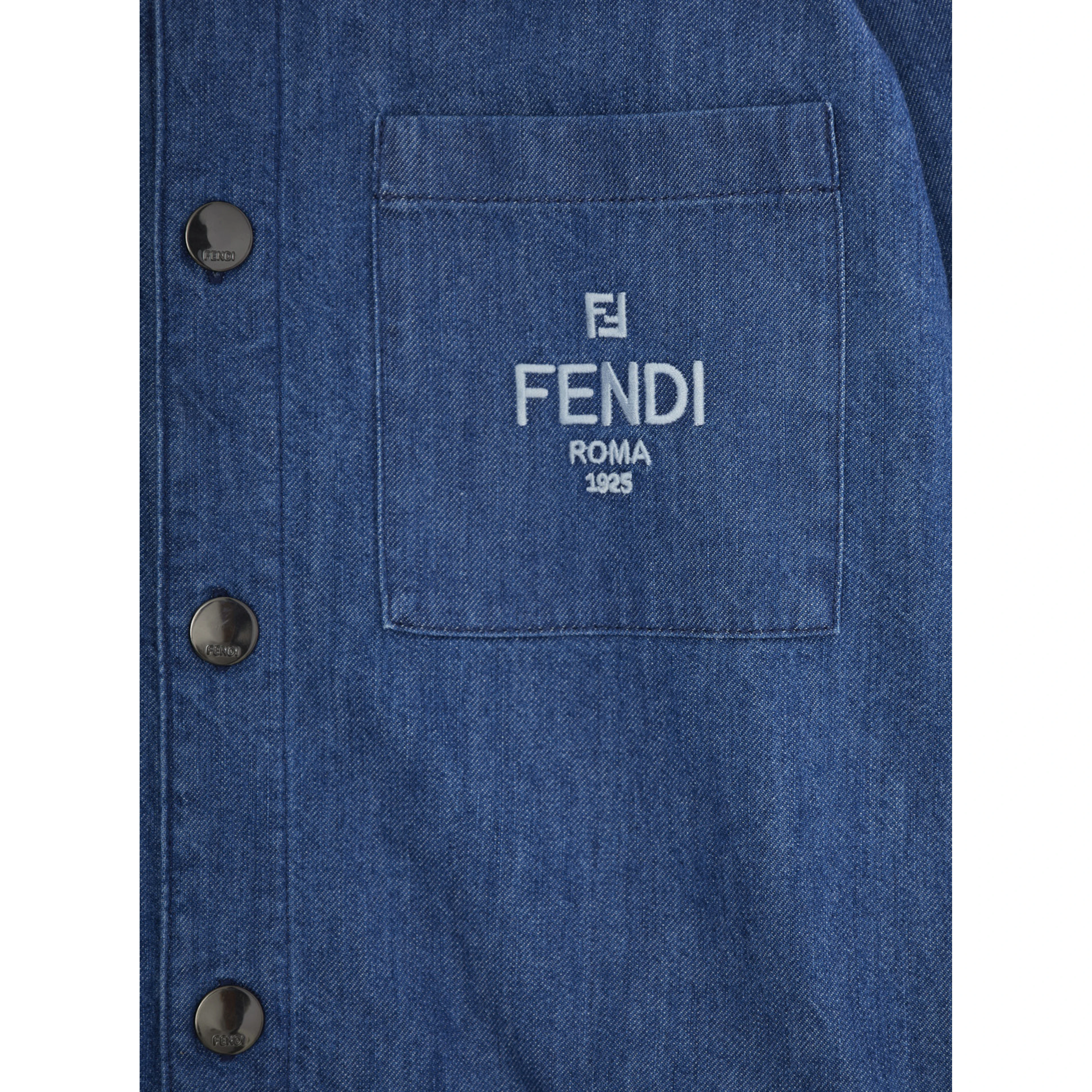 Blue Jacket with Classic Collar and Logo Lettering Embroidery on the Front in Denim Boy