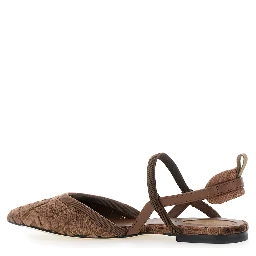 Colibrì Lite Brown Flat Slingback with All-Over FF Motif in Cotton Woman