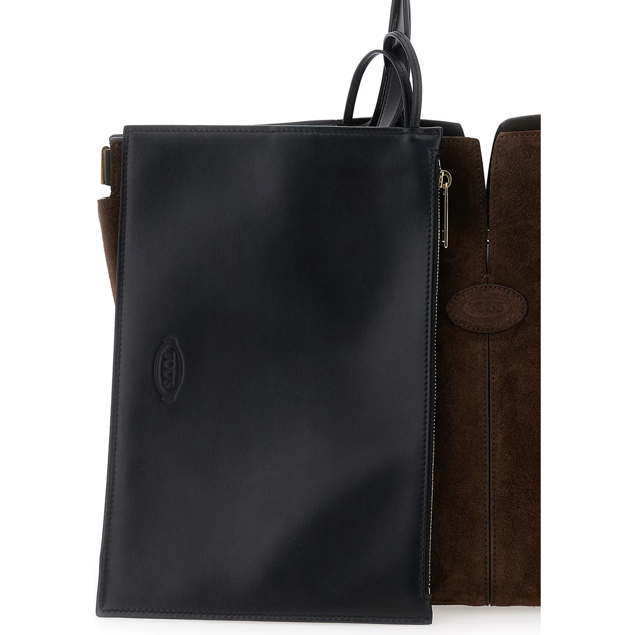 Brown Tote Bag with Two Top Handles and Metal Details on the Side in Leather Woman