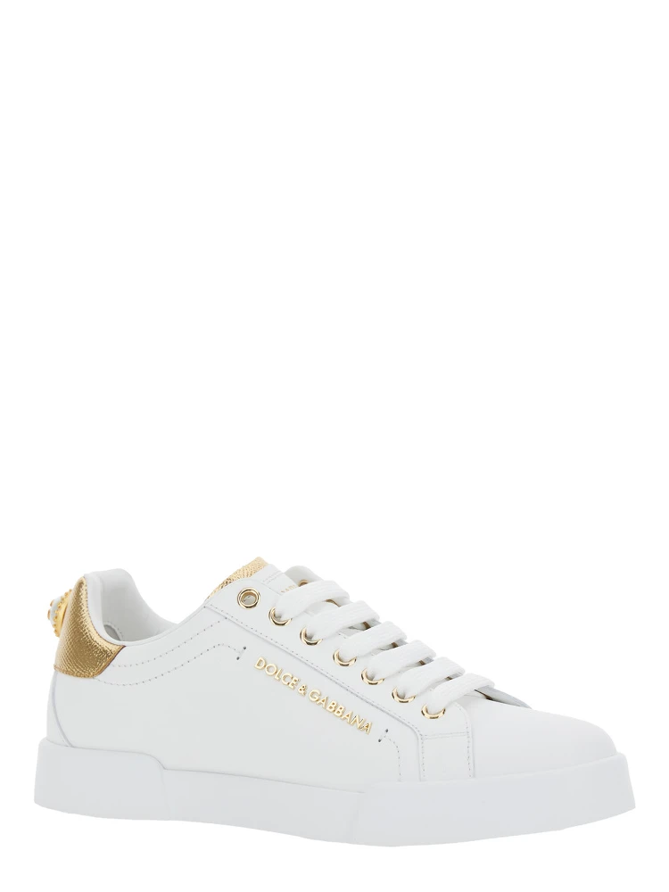Portofino White Sneaker with Logo and Metallic Inserts in Leather Woman alternative