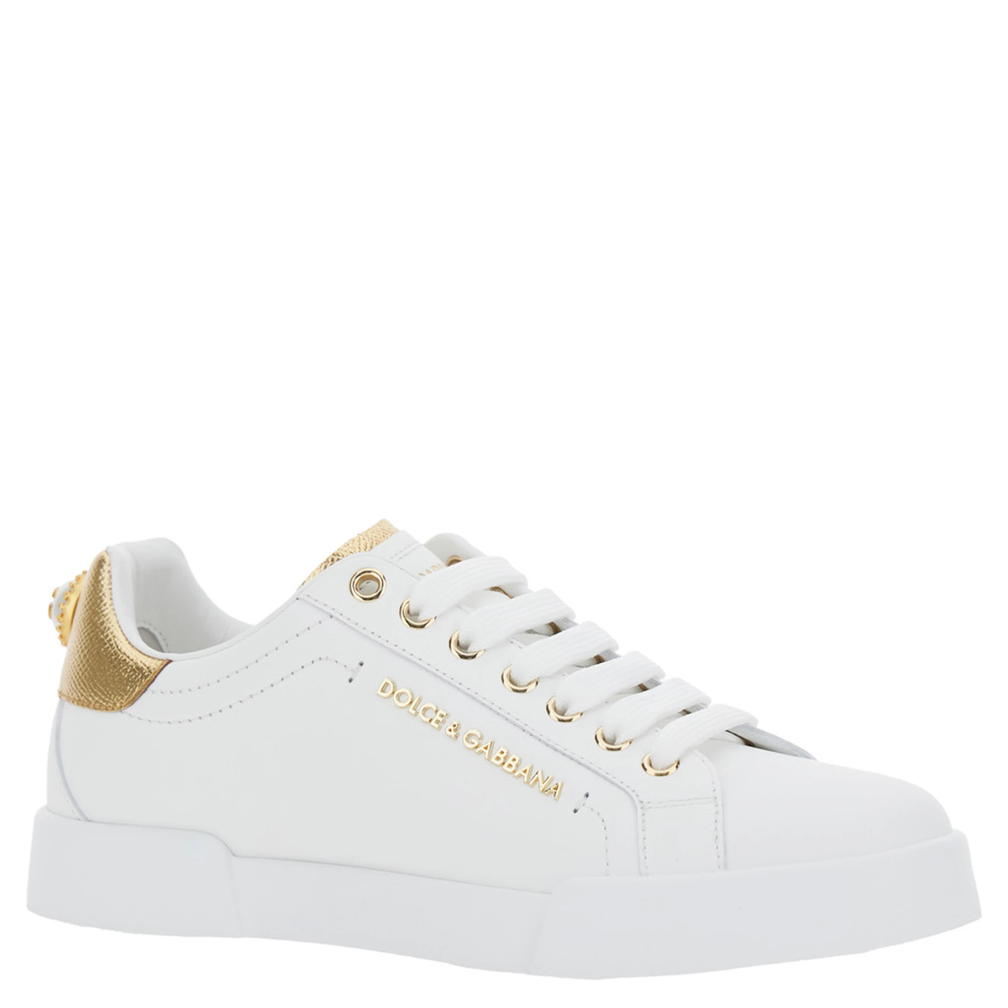 Portofino White Sneaker with Logo and Metallic Inserts in Leather Woman