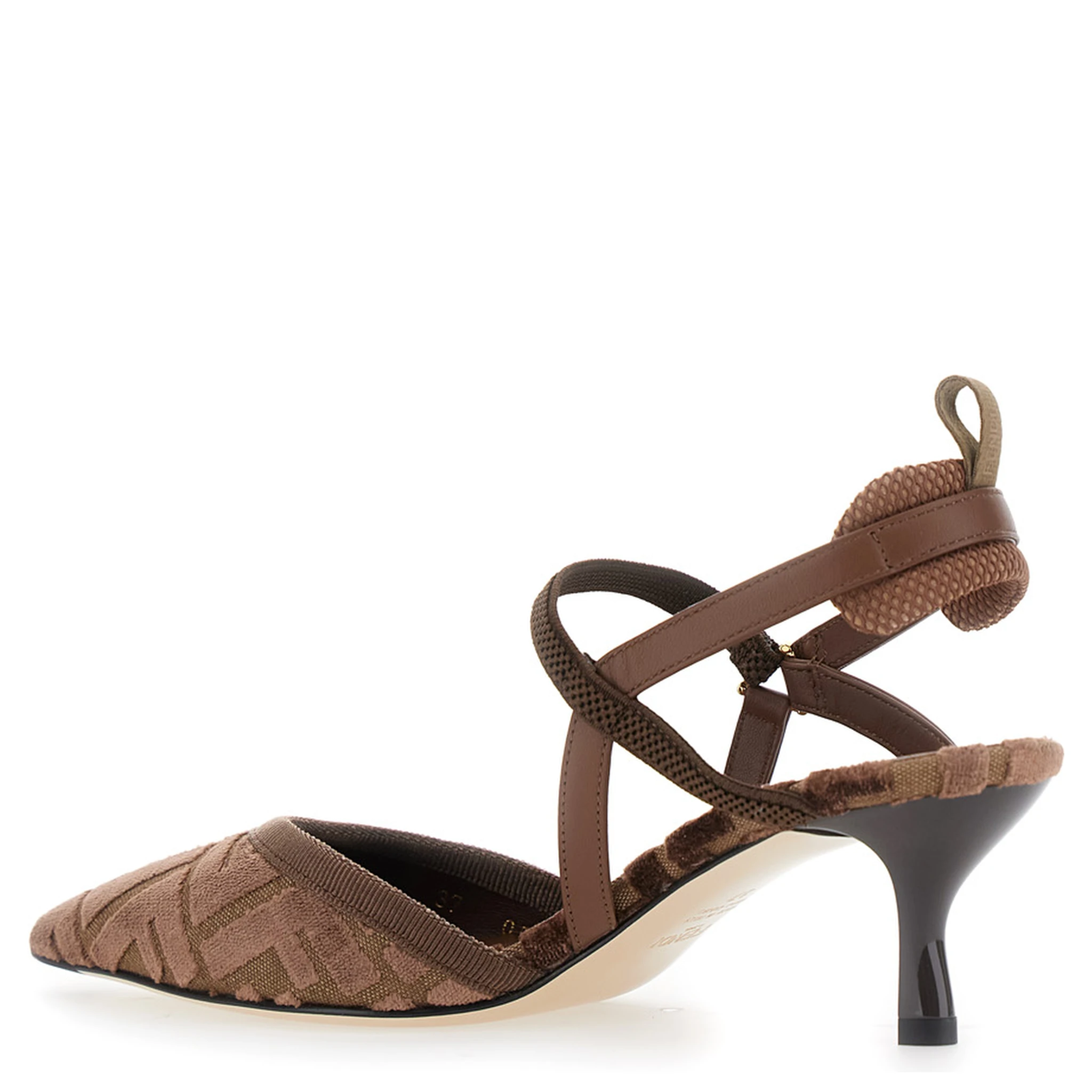 Colibrì Lite Brown Décolleté with FF Motif and Padded Back Strap in Velvet and Leather Woman