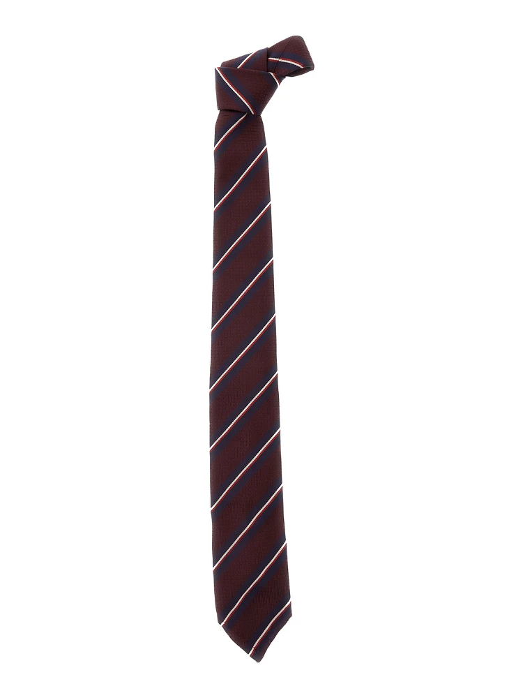 Bordeaux Tie with All-Over Striped Motif in Silk Man
