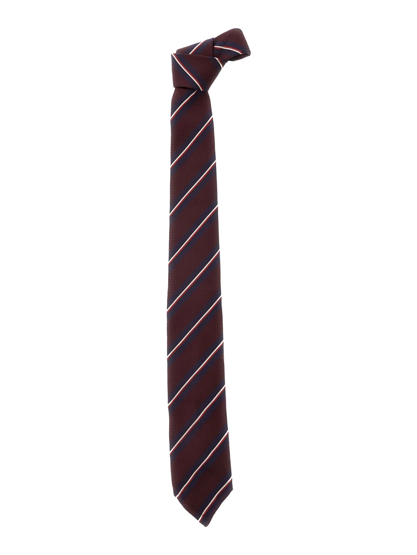 Bordeaux Tie with All-Over Striped Motif in Silk Man